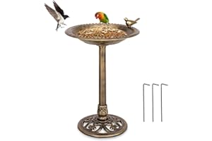 COSTWAY Abreuvoir Oiseaux Extérieur Plateau Dia.50 cm, Mangeoire Oiseaux Hauteur 72CM, Bain d'oiseaux sur Pied, Design Antique (Bronze)