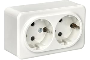 Jandei - Mecanismo Superficie Policarbonato Blanco, 10A 250V (Doble Enchufe Schuko)