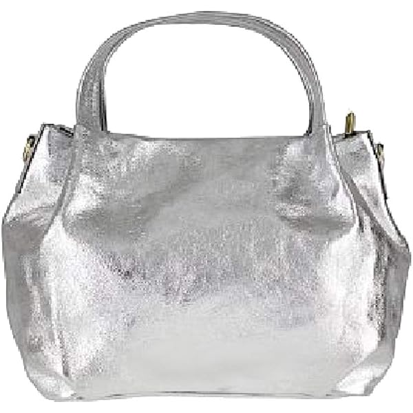 Borsa Zaino 2 In 1 Donna Modamoda - In Pelle Argentata Metallizzata, Trasformabile In Borsa A Tracolla, Taglia L