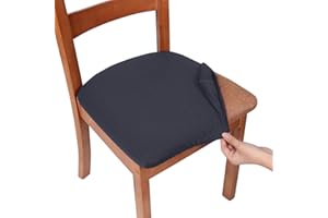 smiry Stretch Chair Seat Covers for Dining Room, Dark Grey Set of 1 Jacquard Dining Chair Seat Protectors Chair Slipcovers