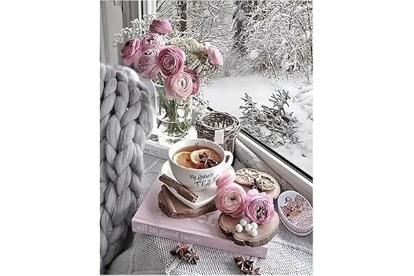 DCIDBEI Peinture Diamant Grande Format Après-midi Relaxant 40x50 cm Peinture par Numéros Café Adultes Diamond Painting Gâteau au Café Peinture diamant Fleurs Rose Esprit Calme Broderie Diamant Cafe