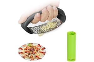 AMFUN Wyciskarka do czosnku ze stali nierdzewnej, ręczna wyciskarka do czosnku, kruszarka do czosnku z silikonowym narzędziem obieraczkowym, urządzenie kuchenne