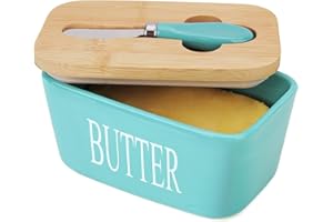 CHASE CHIC Butter Dish with Lid, Chasechic Ceramic Butter Keeper with cover and Knife, 500ML Airtight Large Porcelain Butter container ,Light Blue
