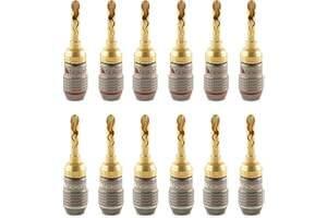 Nakamichi FanLock Wtyk BFA bananowy platerowany 24-karatowym złotem 10 AWG - 18 AWG Rozmiar miernika 4 mm dla głośników Wzmacniacz Hi-Fi Kino domowe Kabel audio Szybkozłącze, 12 Sztuki (6-Pary)