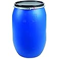Pluto Packaging 220 L Ltr Litre Plastic Blue Open Top Keg Drum Barrel for Storage Food Grade with Lid UN Approved Shipping Food Cooking