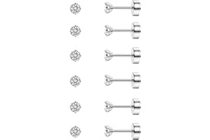 Diamday 6 paia di orecchini a cartilagine 20G per donne uomini ragazze 2-5mm Flat Back Earring Set 316L acciaio chirurgico Tragus CZ Small Helix Piercing Gioielli Ipoallergenici