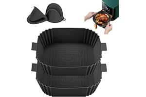 YFCVIP 2 Stück Silikonform für Heißluftfritteuse, 20cm Wiederverwendbar Luftfritteuse Silikontopf Hitzebeständig Airfryer Korb Backform Zubehör mit zwei Ofenhandschuhen für Fritteuse, Backofen, Mikrowelle