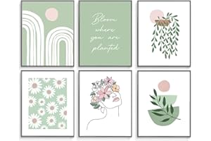 AUNMER Sage Green Wall Prints Aesthetic Posters,Cute Room Decor for Teen Girls,Botanical Plant Daisy Pictures for Bedroom Wall Decor, Inspirational Art Posters for Women Room Dorm Room Decor