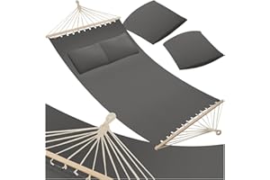 tectake® Amaca per Due Persone, Barra in Legno, Con 2 Cuscini Morbidi, Comoda e Resistente, Arredamento Esterno, Campeggio, Escursioni, Balcone, Beige, Capacità 240 kg - Grigio Scuro