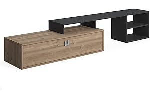 Amazon Movian - Tavolino da TV 210 x 40 x 38 cm, colore rovere-grigio