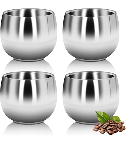 4 Edelstahl-Espressotassen (150 Ml) – Doppelwandig Isoliert, Stiellos, Für Camping & Zuhause