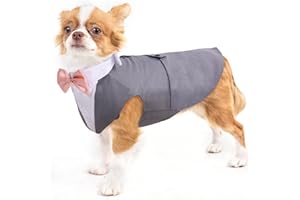 PUMYPOREITY Vestito Cotone per Cani Maglietta Shirt Cani Cappottino Completo Elegante con Papillon Abbigliamento Costume per Cani Feste Halloween Matrimoni Compleanno Natale(Grigio, S)