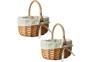 FSLLWGWG 2 Stücke Osterkörbchen mit Henkel Osterkörbchen Weidenkorb Hochzeit Streukörbchen Kleiner Blumenstreukorb Geflochtener Blumenkorb für Tischdeko für Hochzeit Tischdeko (Khaki)