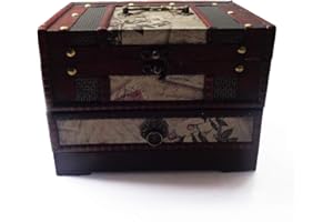 E-ISATA ISOTO Retro Vintage Wooden Jewelry Box Storage box Organizer Container Case Chest Trinket Box With mirror For Gilrs Girlfriend Women for Mother's Day 22 * 16 * 16cm (Style 1)