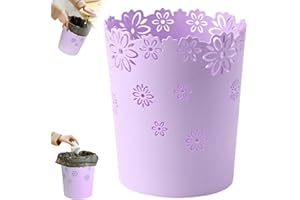 SMELEYOU Paper Bins Waste Bin for Bedroom 6.3 Inch Plastic Hollow Waste Paper Basket Flower Lace Round Waste Bin for Bedroom Bathroom Kitchen and Office S Purple