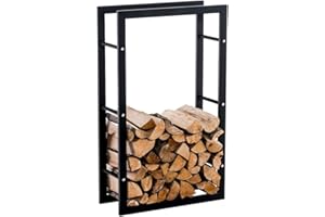 CLP Regał na drewno kominkowe KERI V3 I uchwyt na drewno kominkowe z metalu w kolorze czarnym matowym I bez tylnej ścianki I dostępny w różnych rozmiarach, wymiary: 25 x 80 x 100 cm