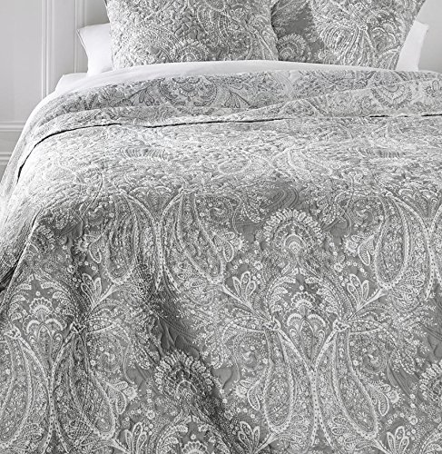 Set aus Tagesdecke und 2 Kissenbezügen – Große Größe – romantischer Stil – Farbe Grau und Weiß - 2