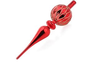 ‎COM-FOUR com-four® Weihnachtsbaumspitze glänzend - Christbaumspitze aus echtem Glas für Weihnachten - Tannenbaumspitze für den Christbaum (31cm - Merry Red)