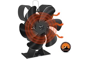 JOIENDY Ventola per Stufa a 6 Pale Ventilatore per Stufa a Legna Ventilatore per Bruciatore di Tronchi Ventola per Camino conTermometro, Protezione Dal Surriscaldamento per Aumentare la Temperatura Interna