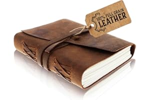 Leather Journal Writing Notebook, Vintage Handmade Bound Notepad for Men Women - Write in Plain Thick Paper, 7x5 Inch Small Blank Pages, MOONSTER® Drawing Sketchbook, Travel Diary, Unlined Note Book