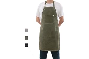 Pincy Canvas Apron Heavy-Duty 16 oz Work Apron, Metal Hardware Reinforcement Chef Apron with Extra Long Straps Adjustable M–XXL