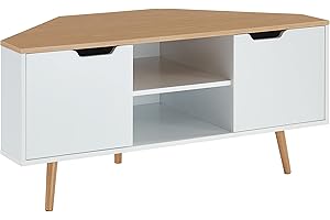 BAÏTA - Mueble de TV esquinero, decoración Blanca y Roble, Estilo Industrial, 115 x 55 x 53,5 cm (Largo x Ancho x Alto)