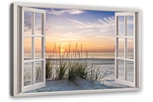 Feeby Impression sur toile Fenêtre Vue 3D 90x60 cm 1 pièce Tableaux Tableau Mural Image Photo Moderne Décoration Murale Artistique Photographie DesignMural Image Moderne Plage Beige