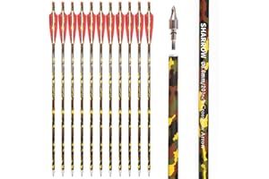 SHARROW Archery Carbon Crossbow Bolts Arrows 16 17 18 20 22 Inch Carbon Arrows Camo Shafts with 4" Feathers for Crossbow Hunting Shooting