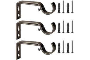 Ycolnaefllr Set of 3 Oil Rubbed Bronze Adjustable Curtain Rod Brackets Rod Holders Curtain Rod Hanging Brackets for 22-28mm Rod