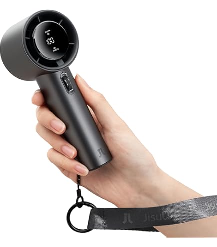 JISULIFE Draagbare Handventilator, 3600mAh Mini Oplaadbare Ventilator, 5 Snelheden Turbo Wind, 12 uur koeling, LED-display, Essentieel voor Reizen, Vakantie, Make-up, Concerten, Cruise - Zwart