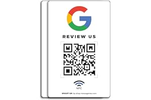 MESSAGENES | Pegatina Google Reseñas QR y NFC Reutilizable | Código QR NFC Google Personalizado | Pegatinas para Negocio Personalizadas (2 Unidades, Blanco 8,6 x 5,5 cm)