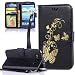 Produktbild Roreikes Schutzhülle für Samsung Galaxy A3 (2015) SM-A300F, Hülle Muster Blume Strap Lanyard Wallet Cover Tasche golden Butterfly Blume PU Leder Flip Case Handytasche Muster Schutz Hüllen im Bookstyle Handyhülle Ledertasche mit Stand Funktion Kartenfächer Magnetverschluss Magnet Etui Schale Schutzhüllen für Samsung Galaxy A3 (2015) SM-A300F - Schwarz