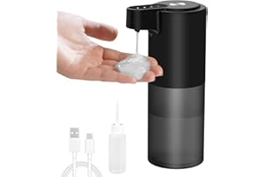Dalugo Automatyczny dozownik mydła, elektryczny dozownik mydła, IPX5, wodoszczelny, USB C, możliwość ponownego ładowania, czarny, bezdotykowy automatyczny dozownik mydła do kuchni, łazienki, toalety