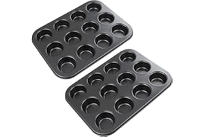 YOUNTHYE 2-pak foremek do muffinek, czarna, ze stali węglowej, na 12 muffinek 26 x 20 cm, nieprzywierająca, do babeczek, ciast, budyniu, tortów, 2 szt