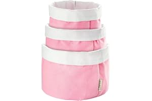 myHodo Cestini Portaoggetti in Tessuto, Set di 3 (23x20, 20x17, 16x16cm) Organizzatore Versatile per Bagno, Cucina e Fasciatoio, 100% Cotone, Portapane Moderno da Tavola in Stoffa, Design 2-in-1, Rosa