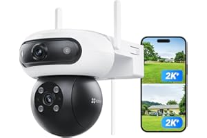 EZVIZ 8MP (4MP+4MP) Telecamera WiFi Esterno con Doppia Lente, Telecamera per Esterni a 360°, Visione Notturna a Colori, Rilevamento Persone/Veicoli, Audio Bidirezionale, Impermeabile, C90 Dual