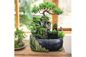 HarBin-Star Indoor Fountain, Living Room Desktop Bonsai, Table Fountain Waterfall, Garden Aquarium Resin Desktop Fountain, Indoor Fountain with Plants 28 x 20 x 15 cm