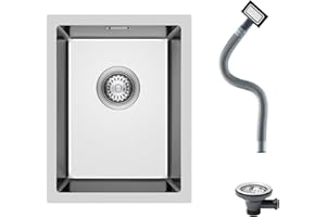 KINKIBOS Spülbecken 304 Edelstahl 35 x 45 cm, Unterbauspüle Klein, Edelstahlspüle mit Überlauf (Ohne Hahnloch), Küchenspüle 1 Becken Rechteckig, Küche Spüle für 40 cm Unterschrank