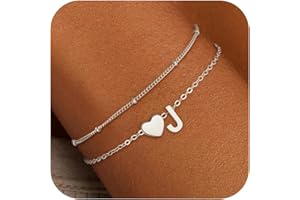 SLOONG Armband Damen Silber Gold, 18K Gold/Silber Vergoldet Herz Armband mit Buchstaben Personalisiert Geschichtet Armbänder Verstellbares Armkette Goldschmuck Geschenke für Frauen Freundin Mädchen