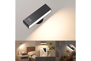YiLaie Applique Murale Intérieure, Lampe LED Rechargeable 4000 mAh, Rotatifs 360° Lampe de Lecture, Avec Commande Tactile, Réglage de la Luminosité, Port de Charge USB type C, Lampe Murale Sans Fil