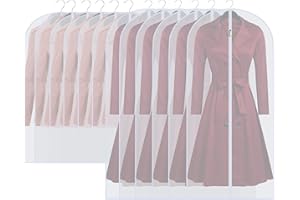 UOUEHRA Clothes Cover Bags Set of 12 (60 x 100cm/6pcs + 60 x 120cm/6pcs) Dress Garment Bag with Full Zipper in Wardrobes, Lightweight Clear Waterproof Washable Suit Carrier Protector Bags