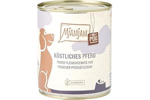 MjAMjAM - Wysokiej jakości mokra karma dla psów - przyjemność z czystego mięsa - pyszny czysty koń, opakowanie 6 sztuk (6 x 800 g), bez ziaren z dodatkowym mięsem