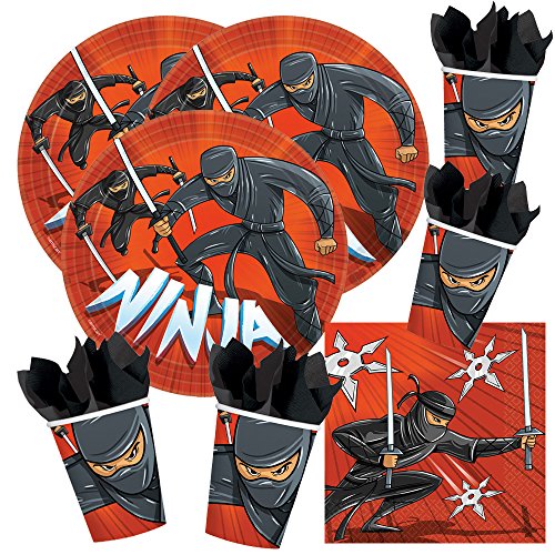 48-teiliges Party-Set Ninja - Teller Becher Servietten für 16 Kinder