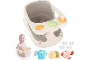 Aragallant Asiento de Baño para Bebé de 6+ meses, Silla Bañera Bebé Antideslizante, Asiento Ducha Bebe con 4 Ventosas, Silla para Ducha de Bebe con Juguetes, Soporte Bañera Bebe (Blanco)
