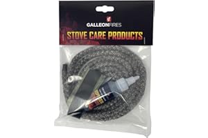 GALLEON FIRES 9mm Replacement Black Stove Rope Kit for Stove Door Seal with 50ml Glue & Tape - Heat Resistant - Various Sizes and varius softnes