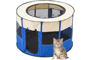 FLOVING Parque Interior plegableParque Redondo Plegable Parque para Mascotas portátil Cerca Redonda Interior/Exterior (Blue-s)