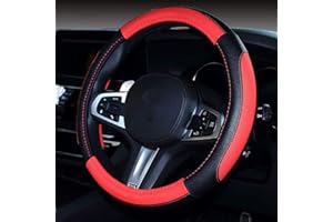 coofig Funda Volante Coche Transpirable Antideslizante de 15 Pulgadas de PU Cuero,Cubierta Volante Coche Compatible con Universal Car Truck SUV (Negro Rojo-3)