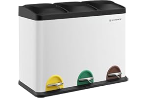 ‎SONGMICS SONGMICS 3-komorowy kosz na śmieci, 45 l, z wewnętrznymi wiaderkami, kosz ze stali nierdzewnej, 3 x 15 l, biały i czarny LTB45W