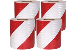 Zasvec Cinta Reflectante Adhesiva 4 Rollos 5cm x 300cm Cinta Adhesiva Reflectante Advertencia Pegatina Seguridad Blanco Rojo Pegatinas Reflectantes Cinta Adhesiva Reflectante para Camiones Coches