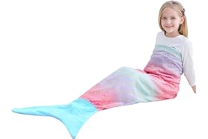 VHOME Kinder Meerjungfrau Decke Geschenke - Warmes Wohnzimmer Sofa Decke Kinder Kuscheldecke Für Weihnachts Geburtstagsgeschenk (K4-Regenbogen Blau, Kinder 145x60CM)